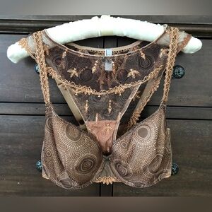 Chantelle Brown and Copper Swirls Embroidered Bra and Panty Set Vintage 34DD/Med